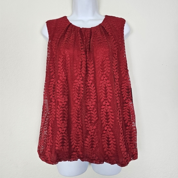 NWT Liz Claiborne Red Lace Sleeveless Bubble Hem Blouse Top Size L - Picture 2 of 11